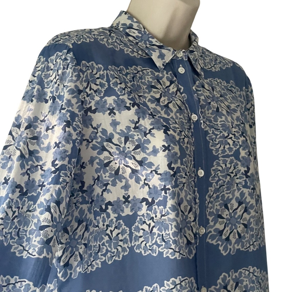 Sézane Pierro Shirt 34 XS Blue White Floral Organic Cotton Button Front Portugal - Picture 3 of 11